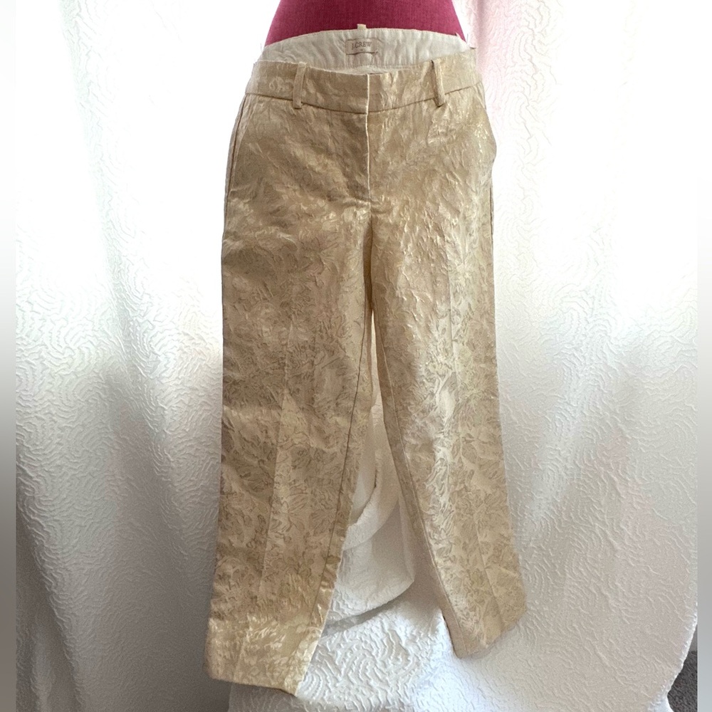 J. Crew Cream Gold Brocade Skimmer Pants, Size 2